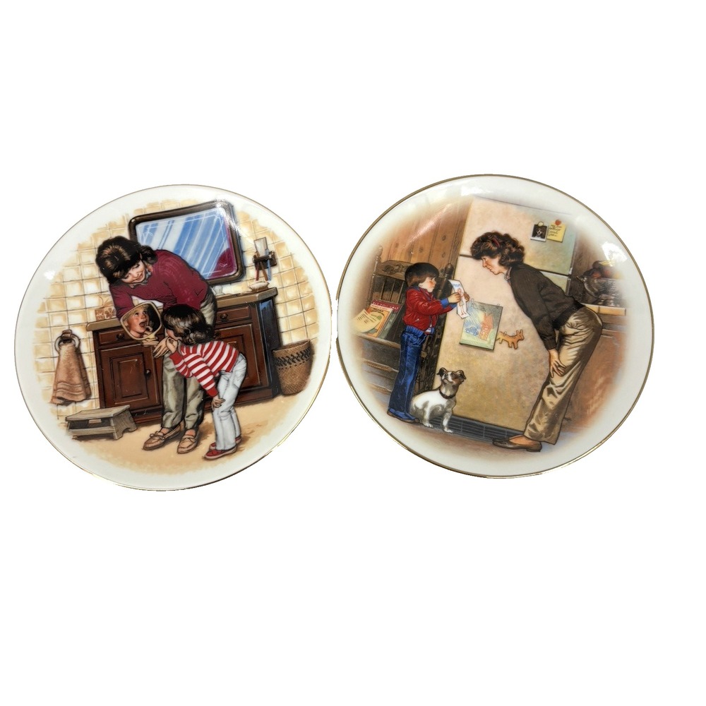 Avon Special Memories Plates Tom Newsom Mothers Day 1985 1986 Set of 2 Porcelain